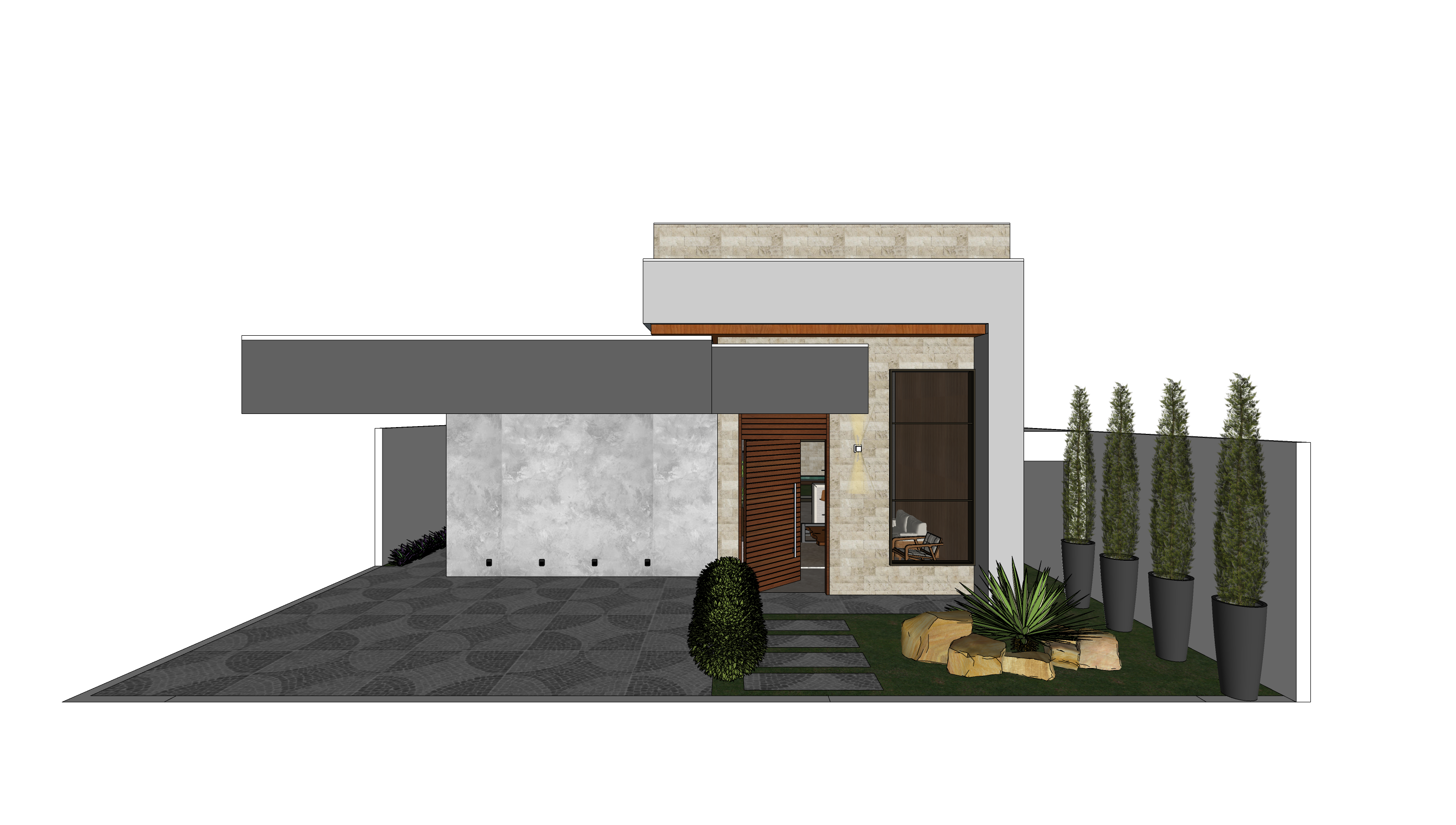 Perspectiva externa do projeto 13x24 — Três Suítes com Piscina